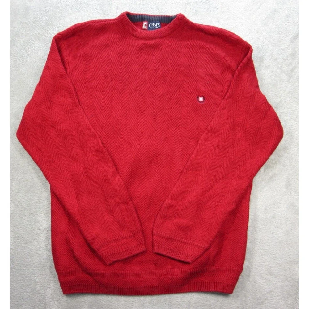 CHAPS Sweater Mens XL Red Pullover Crew Neck Classic Long Sleeve Cotton